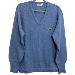 Lacoste Men’s Vintage 80’s Blue V Neck Long Sleeve Classic Sweater Size Large